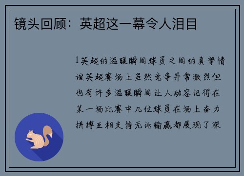 镜头回顾：英超这一幕令人泪目